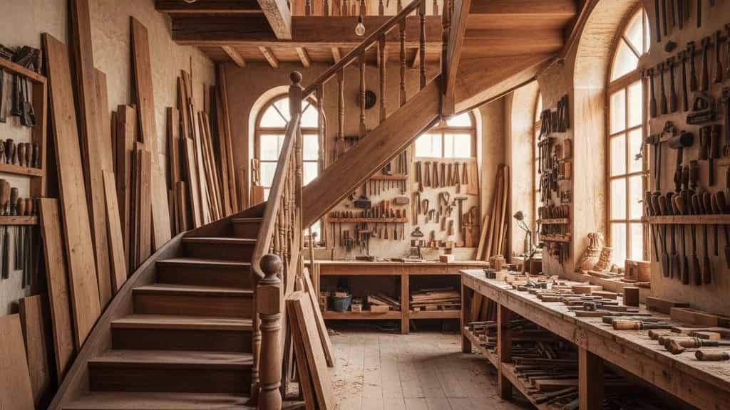Construction of wooden stairs in Tabriz